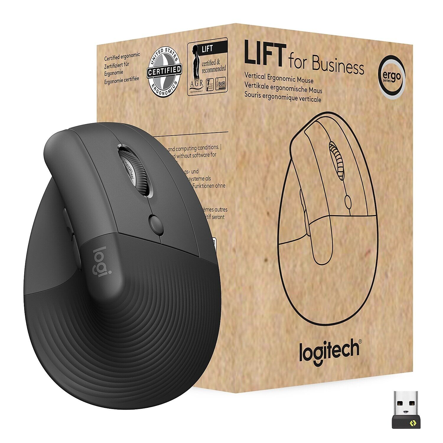 Logitech Lift for Business Wireless Vertical Ergonomic Mouse Graphite