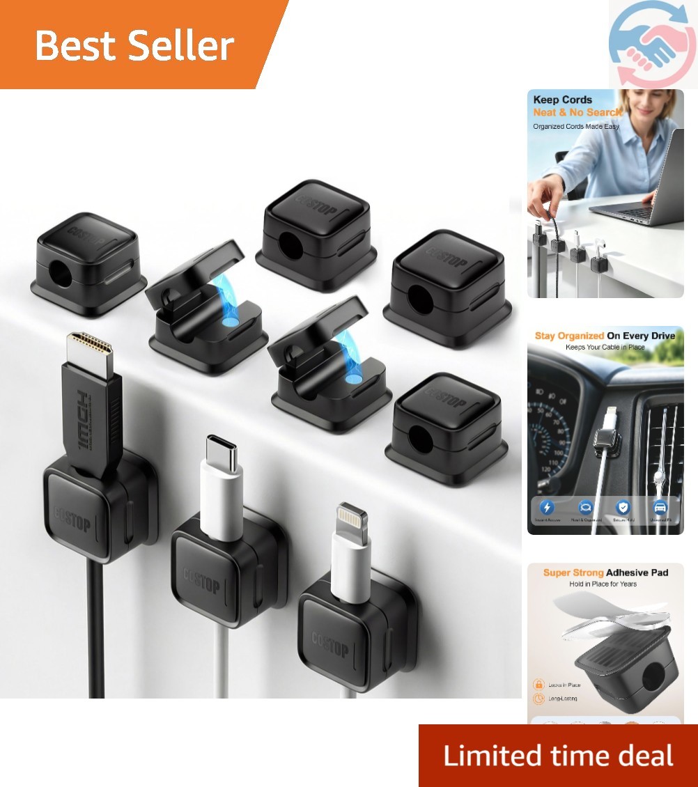 Strong Adhesive Cable Clips - 9 Pack Universal Organizer for Home and Office