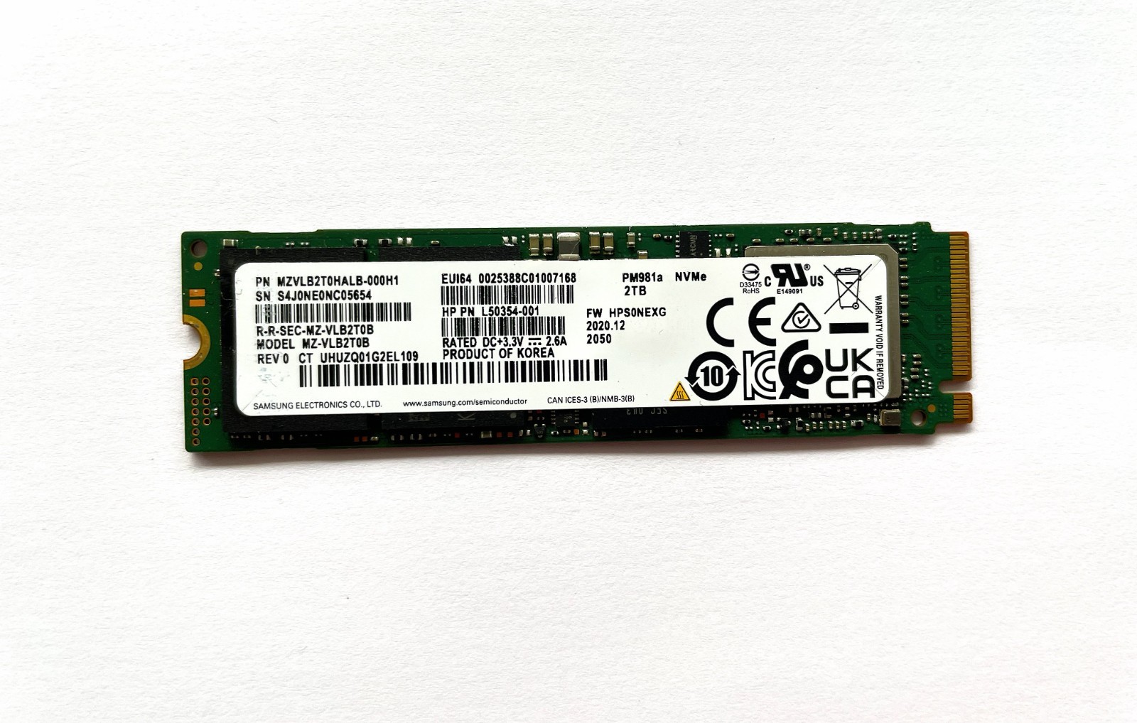 Samsung PM981a 2TB NVMe SSD M.2 2280 PCIe 3.0 x4 MZVLB2T0HALB L50354-001