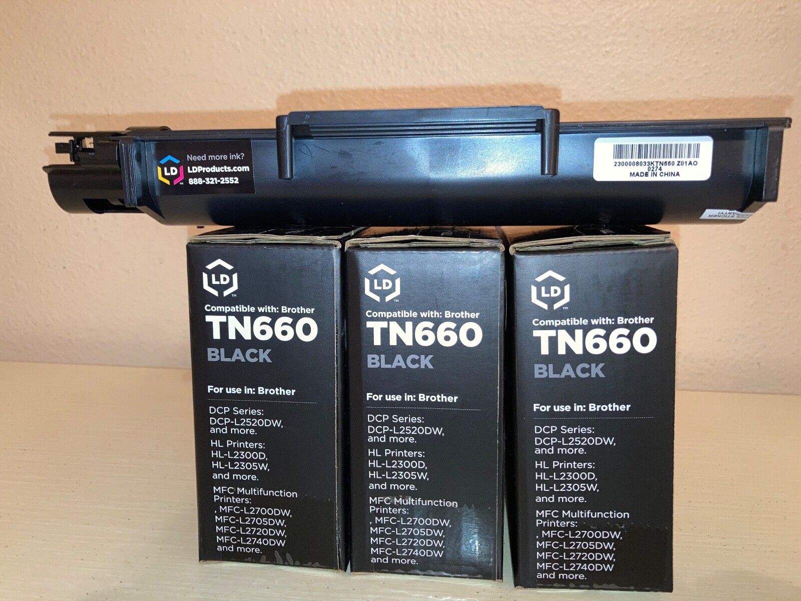LD Products Brother-compatible TN660 toner cartridges (lot of 3 NEW + 1 opened)