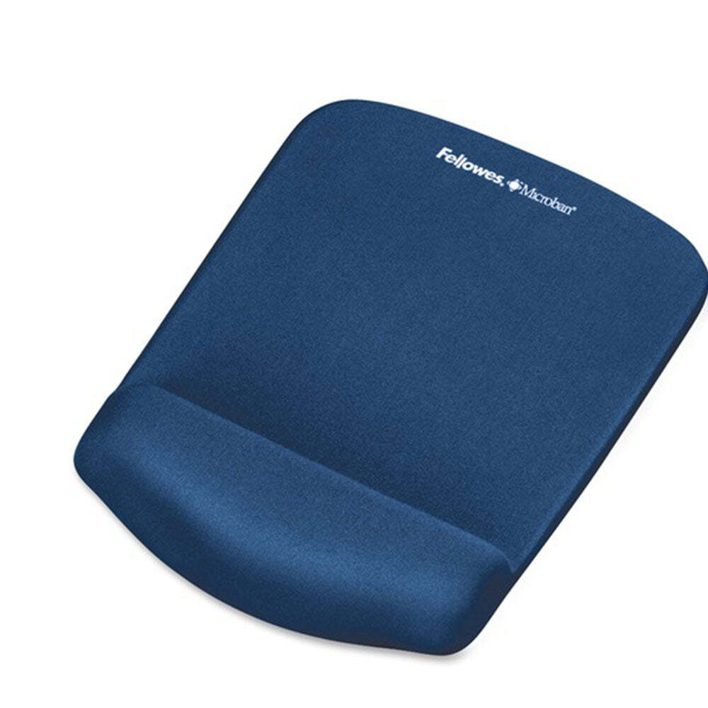 Fellowes Plushtouch Mouse Pad/Wrist Support Lycra Blue Soft Breathable Non Skid