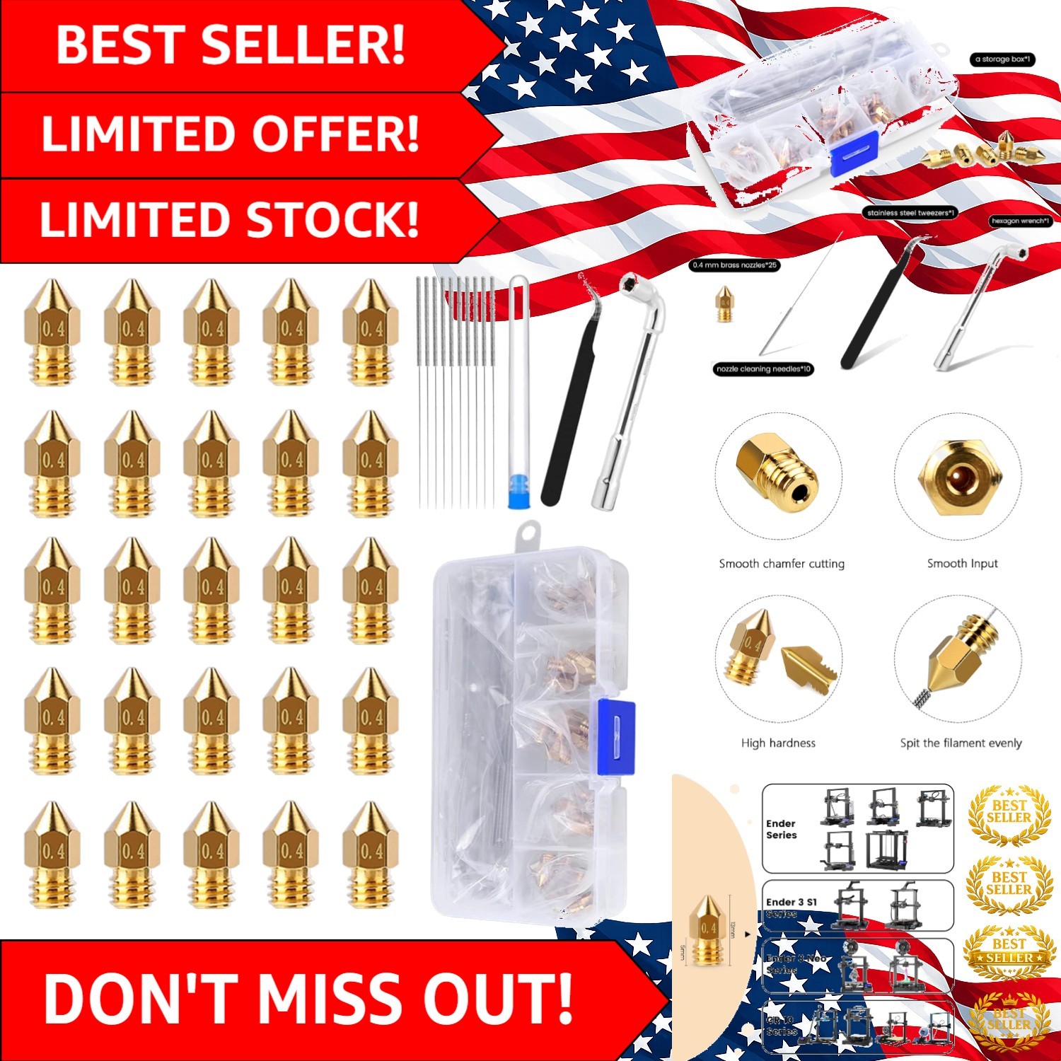 Versatile 25PCS MK8 Nozzles with Cleaning Tools for Ender 3/CR10 3D Printers