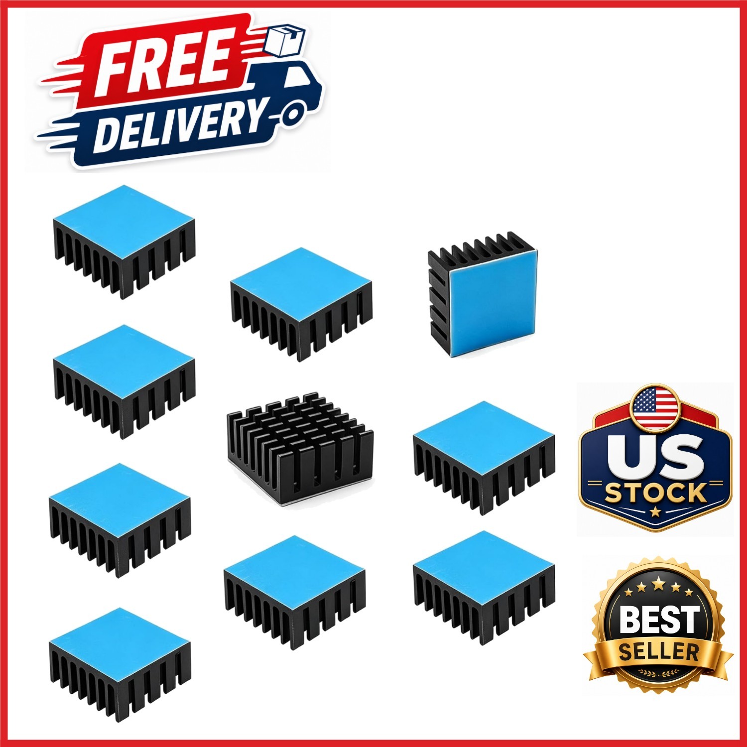 10PCS 20mm Heatsink Kit with Thermal Adhesive Tape for Cooling GPU IC Chips