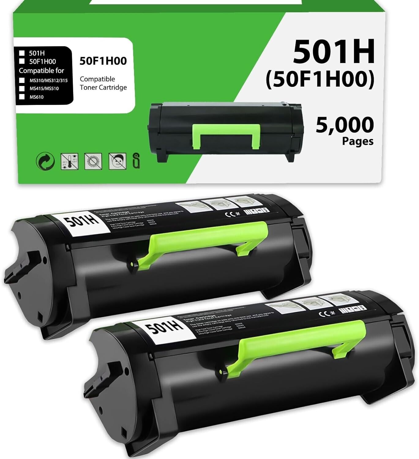 50F1H00 501H Black Laser Toner Cartridge for Lexmark Printer (1 Open Cartridge)