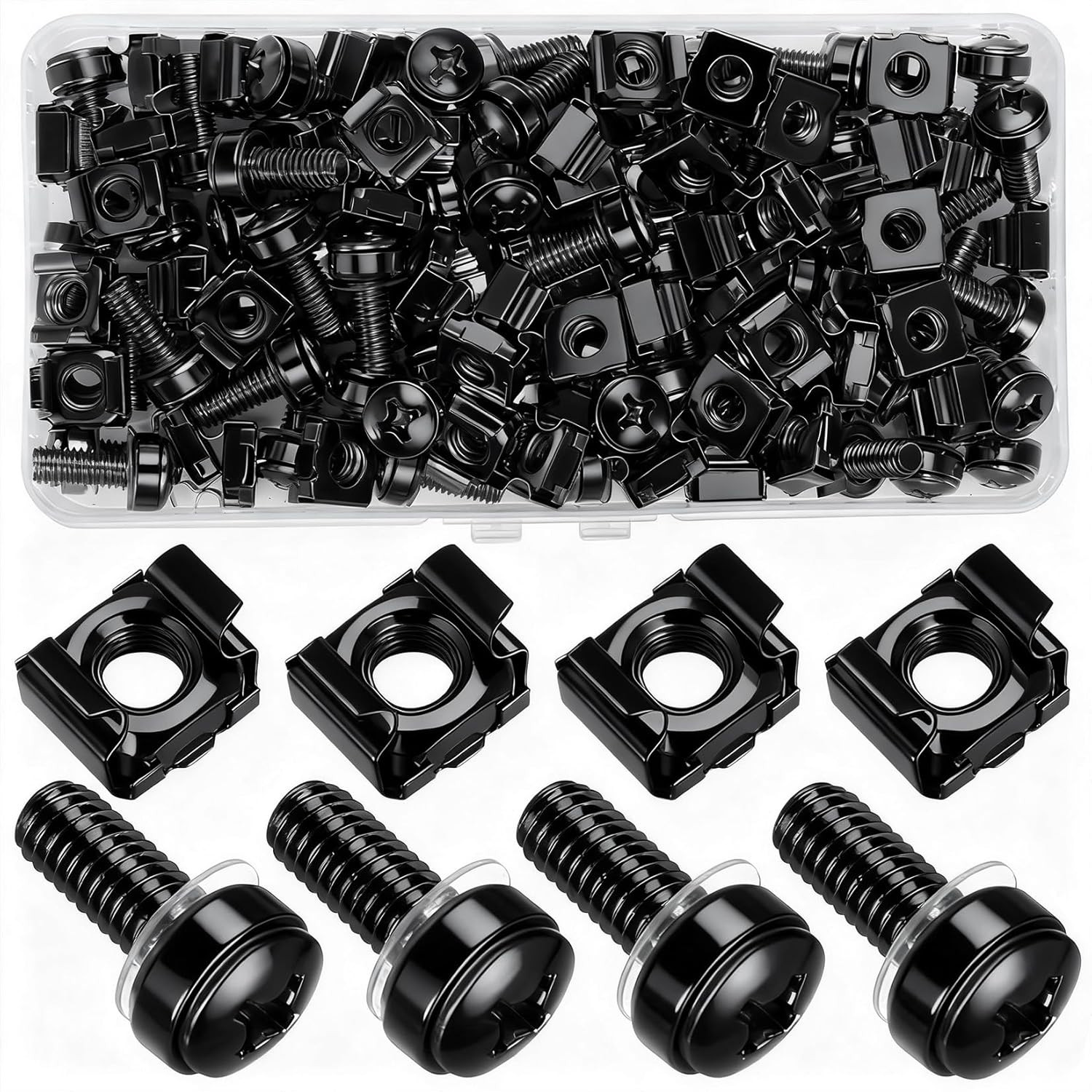 110Pcs/55Set Rack Mount Screws And Cage Nuts For Rack Mount Server Cabinet Black