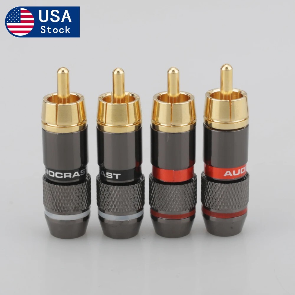 4PCS RCA Plug Gold Plated 6 mm Male Wire Connectors Hifi Audio Cable Connector