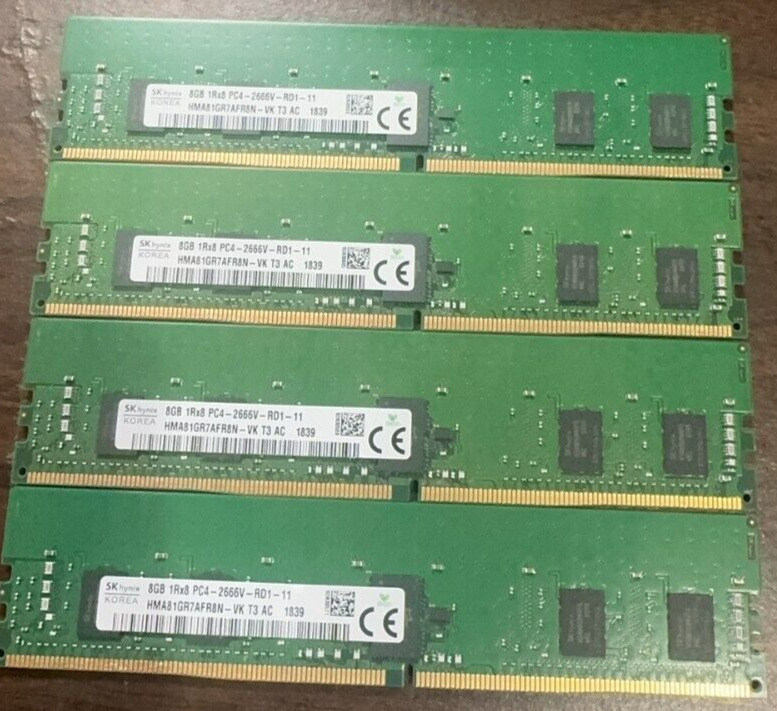 Lot of 4 SK Hynix 8GB 1Rx8 PC4-2666V-RD1-11 ECC Server Memory HMA81GR7AFR8N-VK