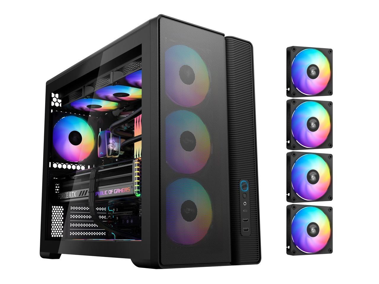 SAMA S50 ATX Mid Tower Case with 4 ARGB PWM Fans&Hub,PPLP A+ High Airflow Dual-C
