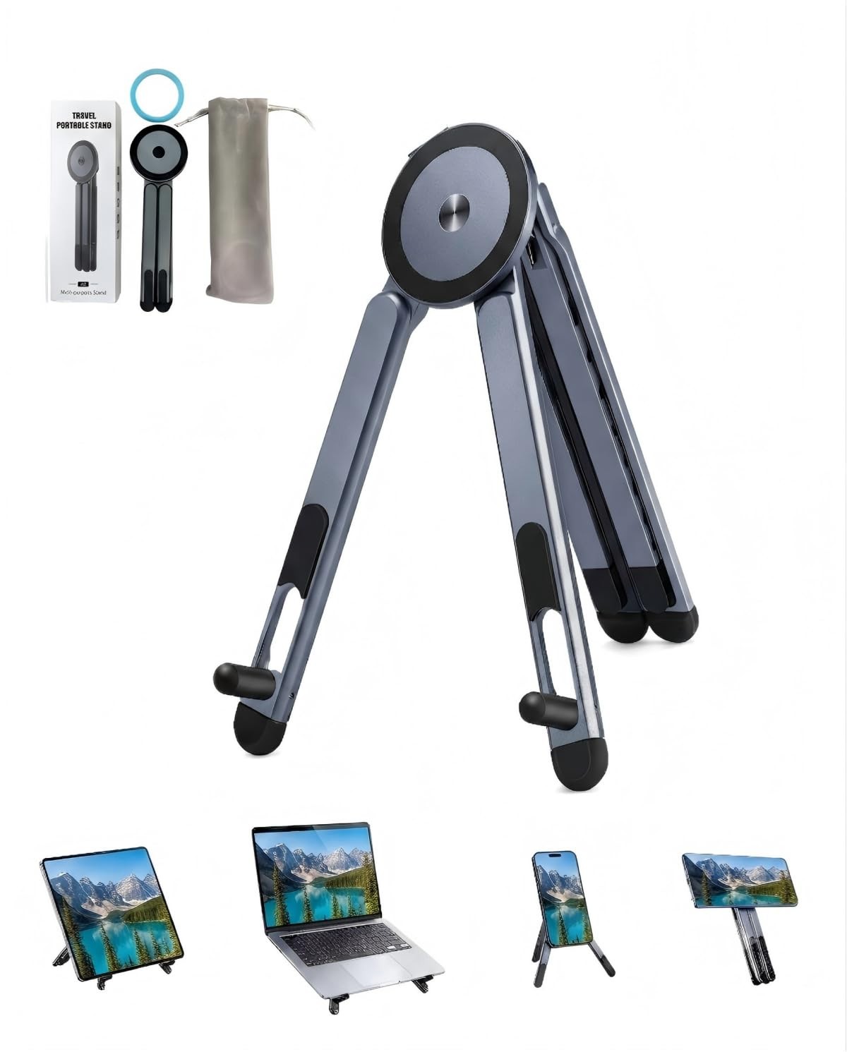4-in-1 Foldable Laptop Stand, Magnetic Phone Holder & Multi-Angle Tablet Rise...
