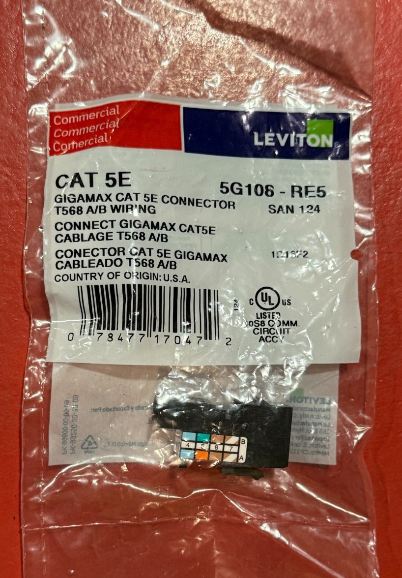 NEW Set of 10 Leviton 5G108-RE5 QuickPort Multi-Use CAT 5e Adaptor Jack - Black