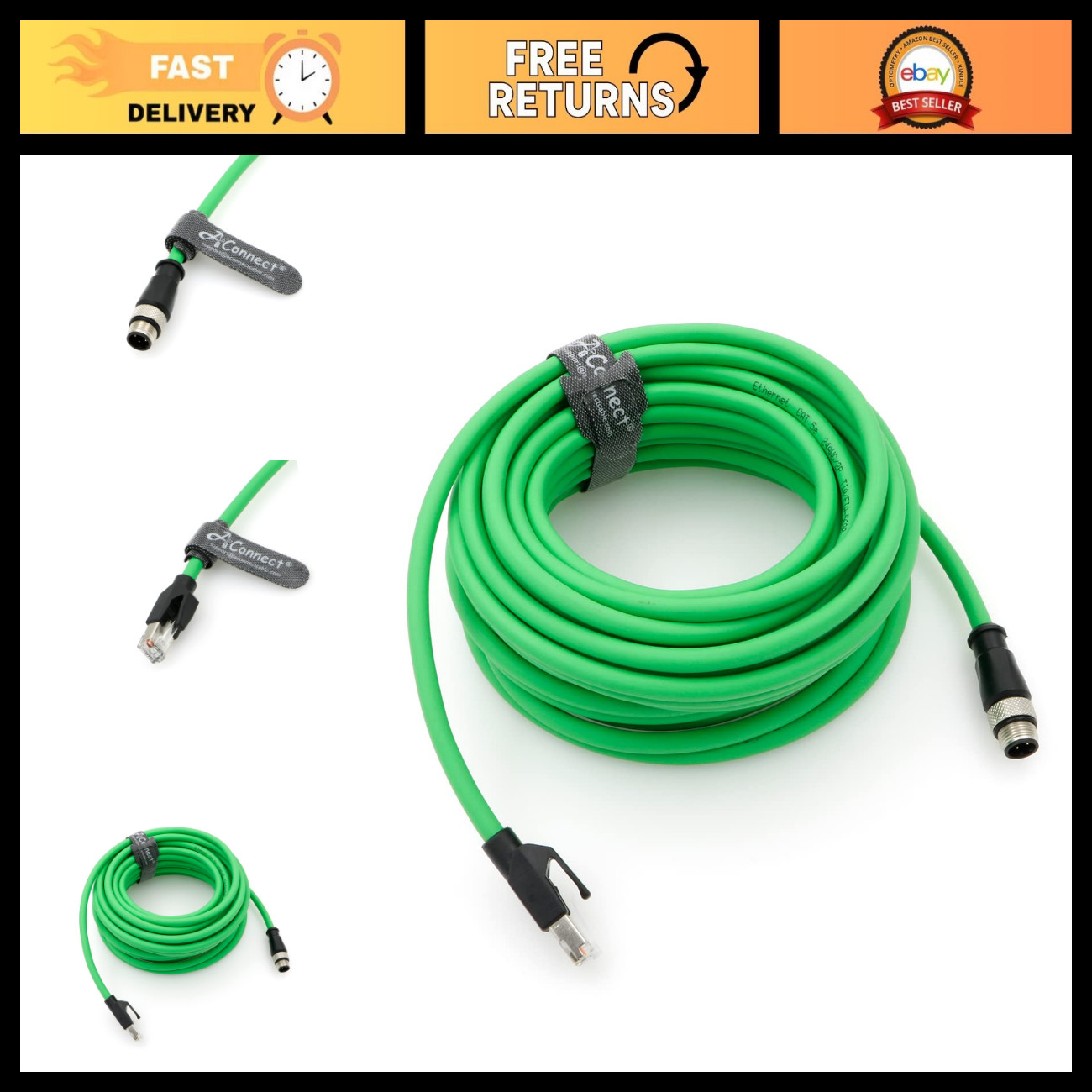 M12 4 Pin Male to RJ45 Male Cat5e Waterproof Ethernet Cable 33Ft - Industrial Us