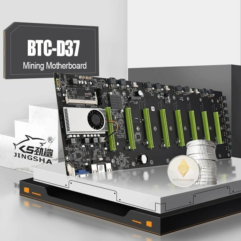 D37 Mining Motherboard 8 GPU Card Slot 55mm Spacing DDR3 Etherum Miner Mainboard