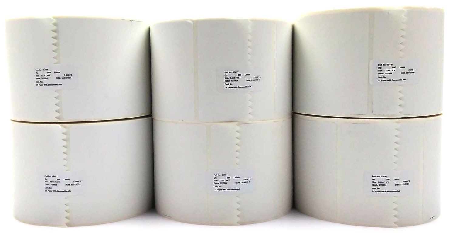 Zebra Thermal Transfer Labels 3" x 3" Adhesive White 95497 Genuine - 12 Rolls