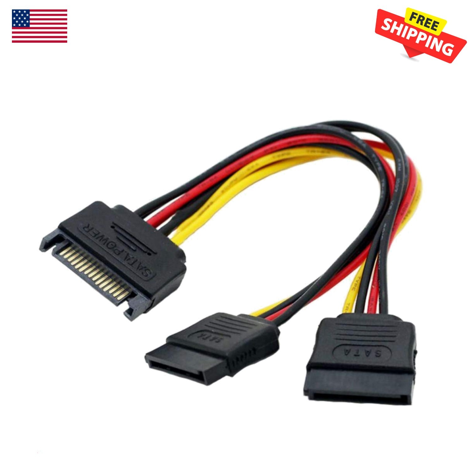 Durable High-Speed SATA Male to Dual Female Y-Splitter Cable Adapter 20CM
