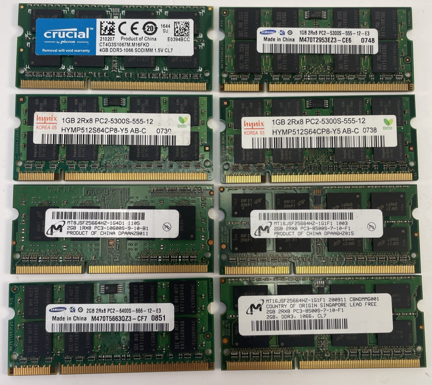 Assorted Hynix Samsung + RAM 15GB total Lot of 8 Units