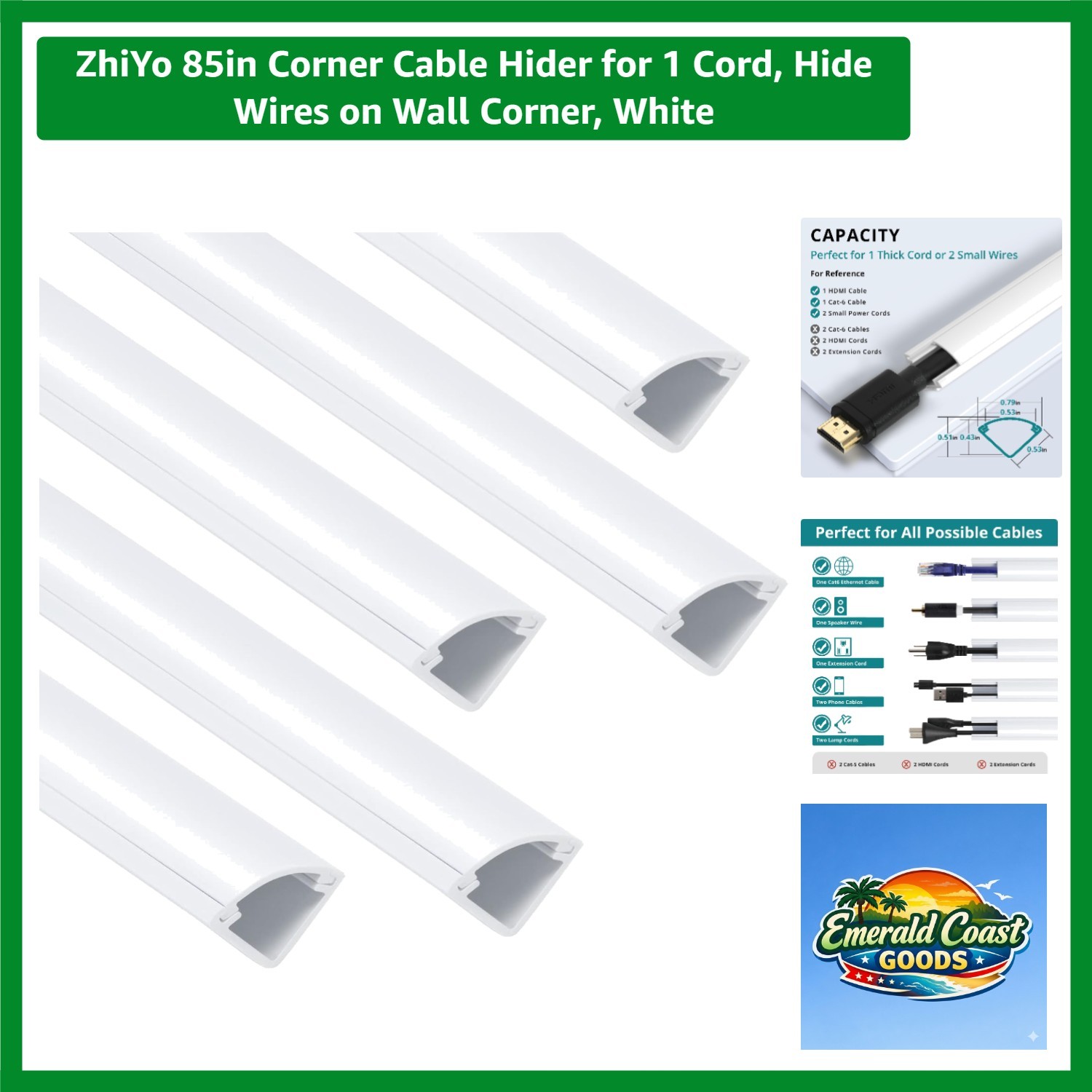 Paintable 85in Cable Management Raceway: Seamless Corner and Baseboard Hiding