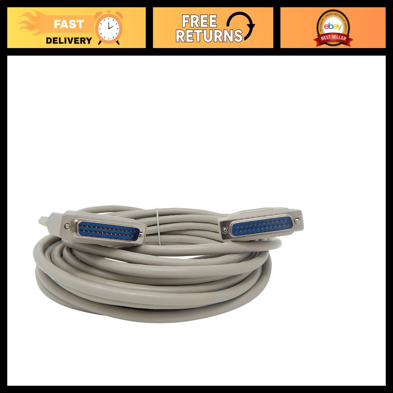 25ft DB25 Serial Port Cable Male to Male RS232 Connector - High-Speed Data Trans