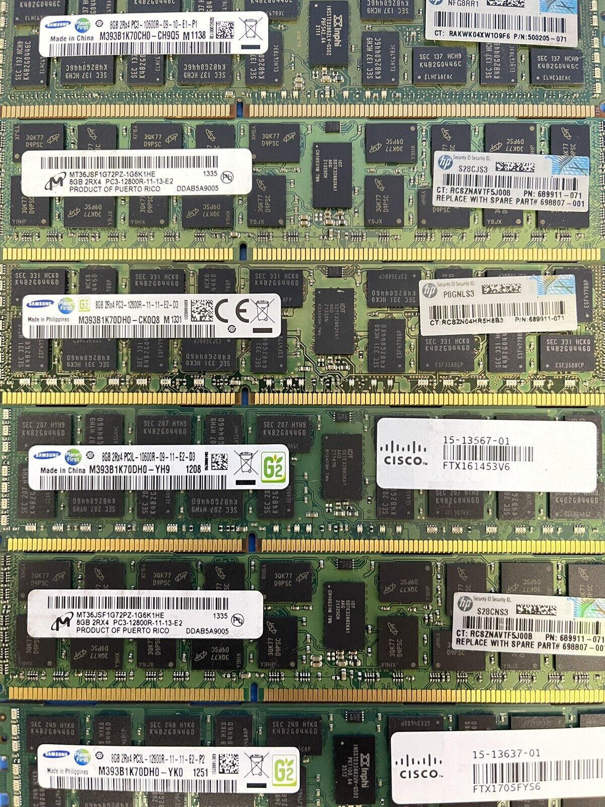 80GB (10x8GB) MIX BRAND MODEL SPEED 8GB PC3 12800R RAM MEMORY SAMSUNG MICRON
