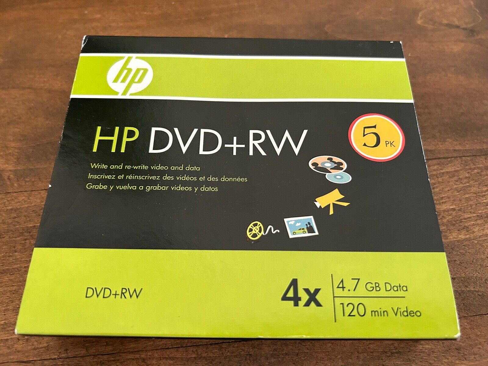 5-PK HP Logo 4x DVD+RW Blank Disc Media 4.7GB