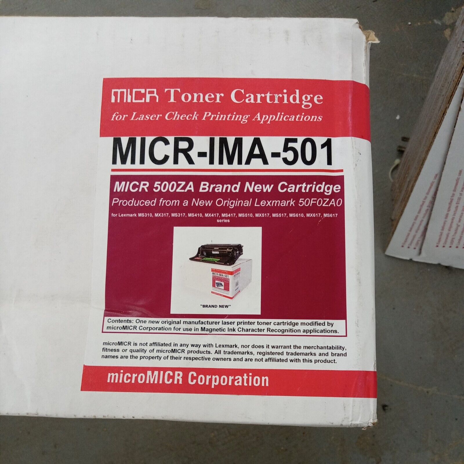 MicroMICR MICR-IMA-501 MICR Black Toner Carridge 500ZA From Lexmark 50F0ZA0