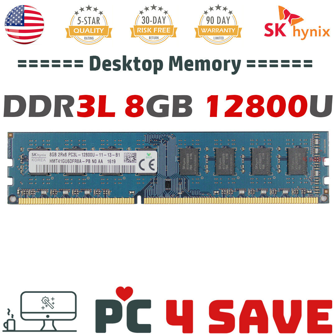 SK Hynix 8GB DDR3L 1600 PC3L-12800U NON-ECC UDIMM 2RX8 Desktop Memory 1.35V 240P