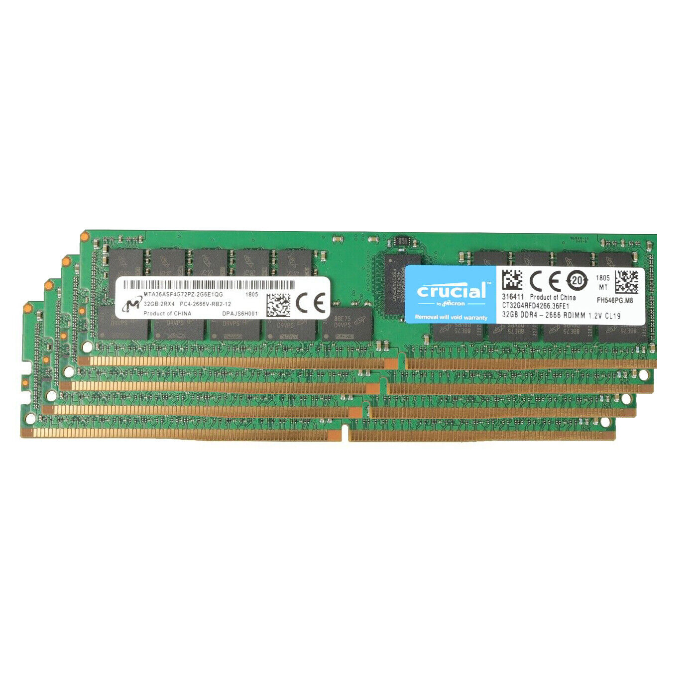 Crucial 128GB(4x 32GB)Kit 2666MHz DDR4 PC4-21300 ECC RDIMM Server Memory RAM