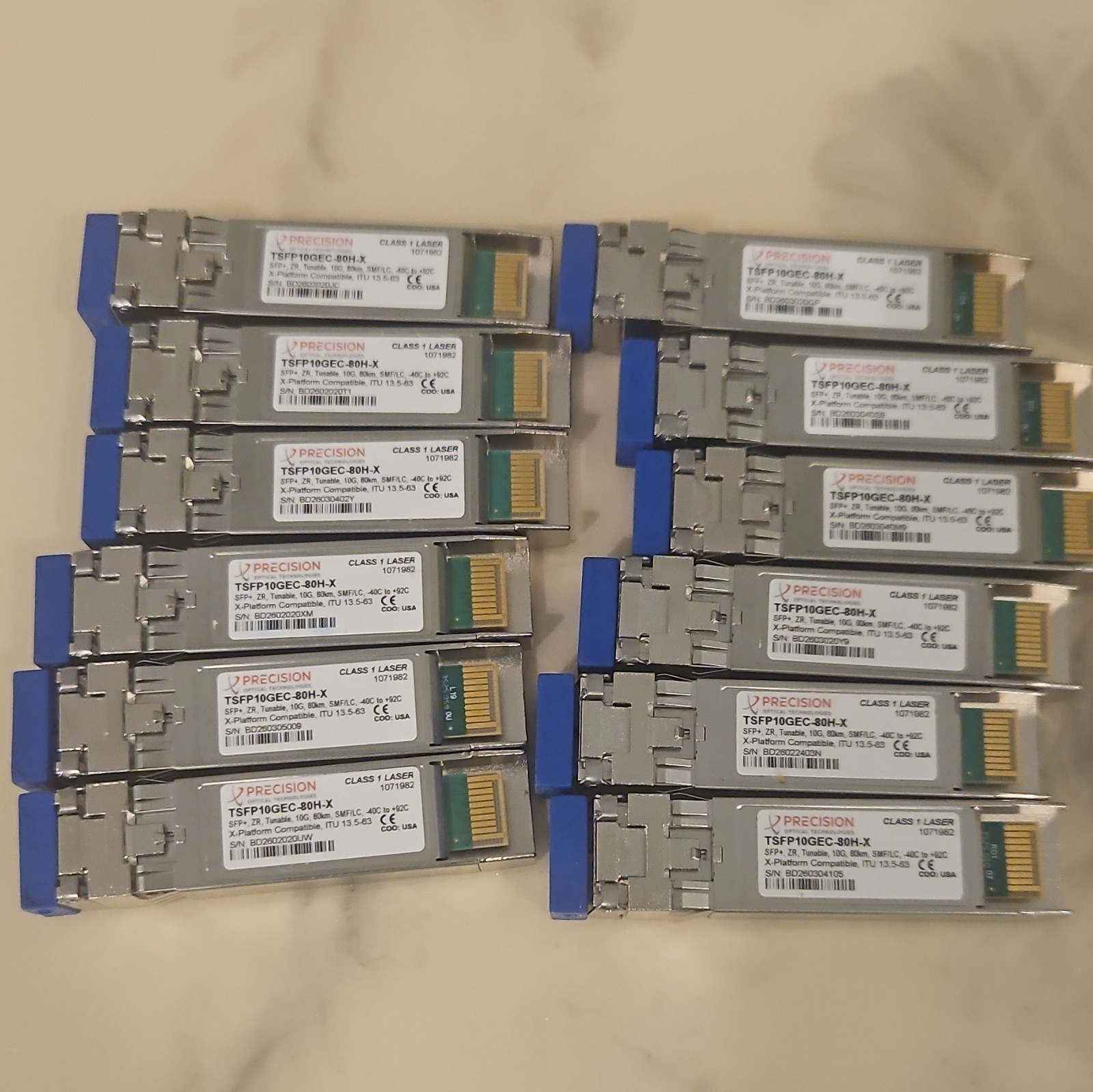 Precision Optical TSFP10GEC-80H-X SFP+ 10Gbps 80km DWDM Tunable LC-UPC x10