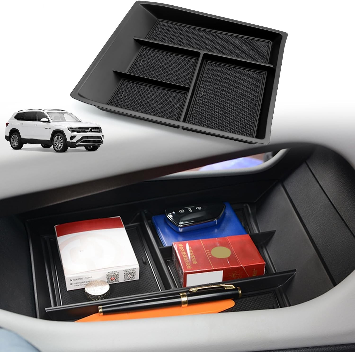 Center Console Organizer Storage Compatible With VW Atlas 2024 Lower Insert Tray