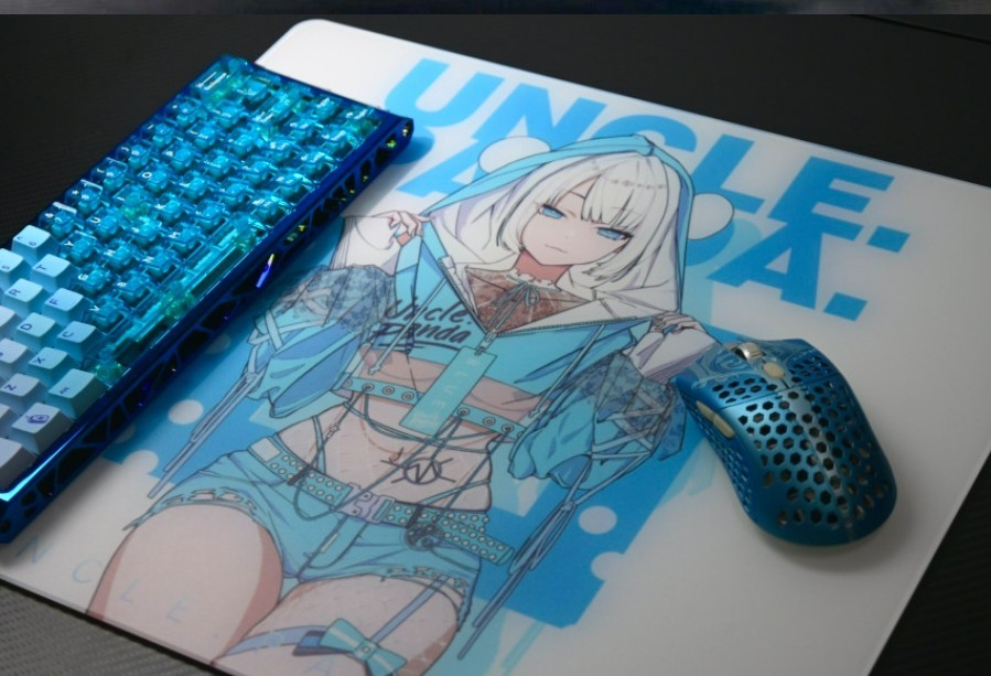 Uncle Panda Glass Gaming Mouse Pad Blue - 450x450x4mm Smooth Control Surface