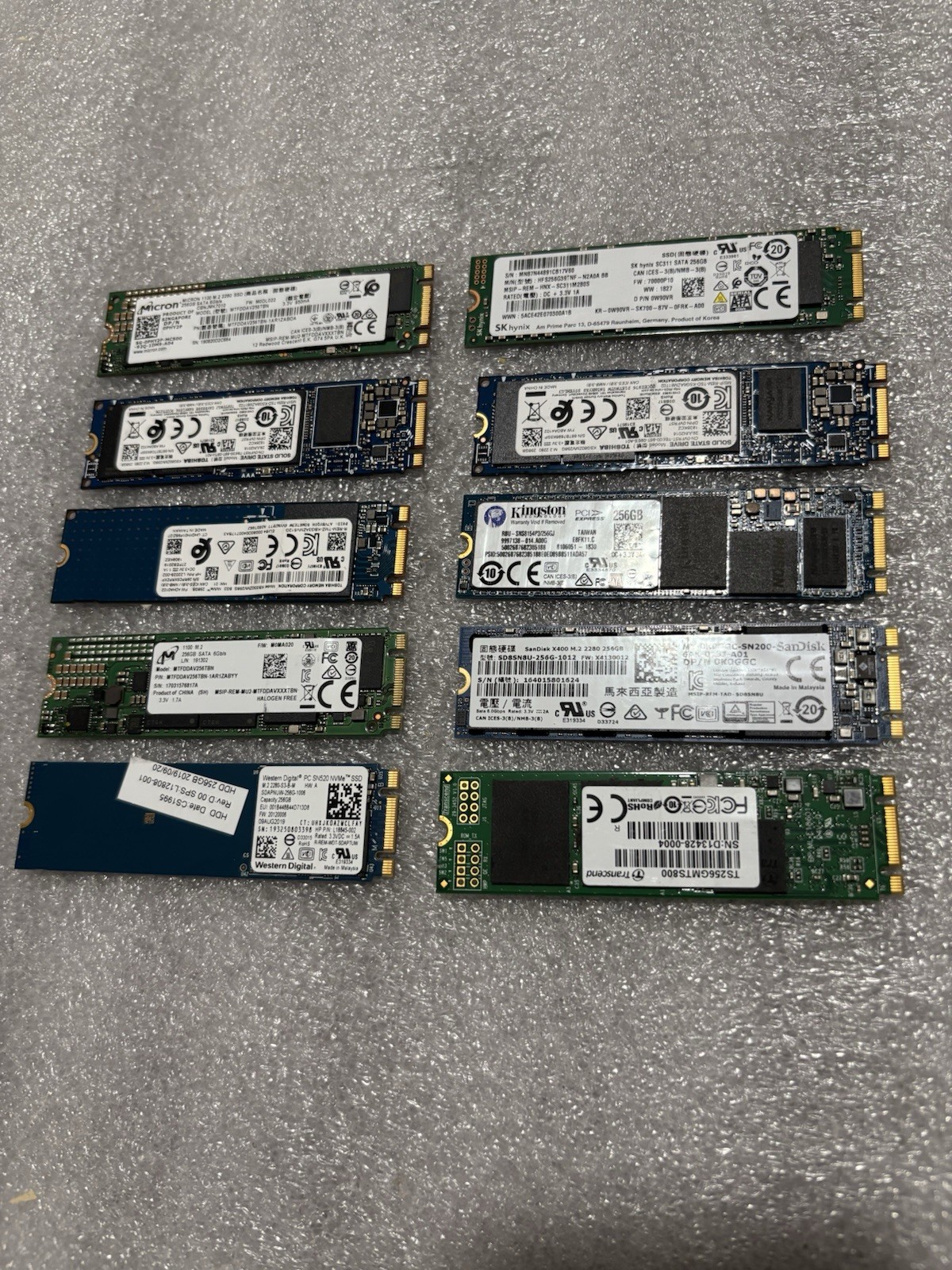 LOT OF 10 MIXED BRAND SSD 256 GB M.2 SATA 2280  LAPTOPS Internal SSD