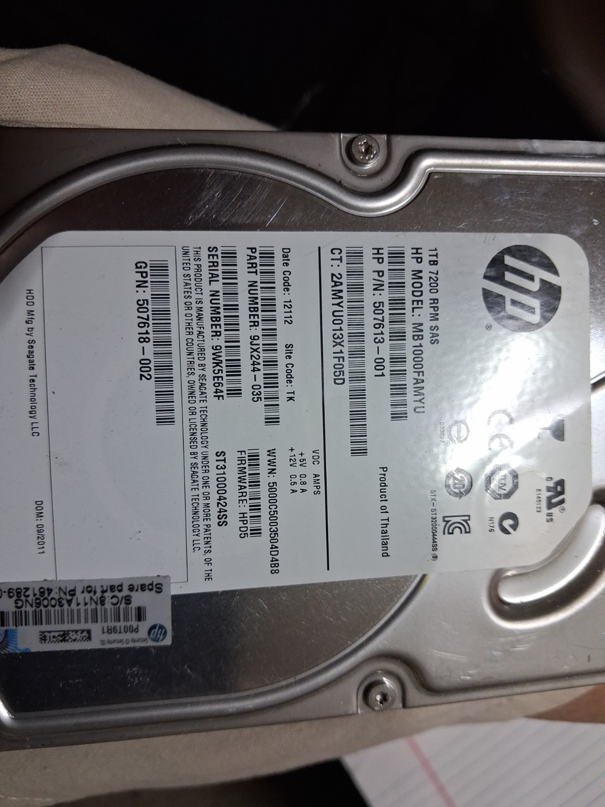 HP 1 TB,Internal,7200 RPM,3.5" (MB1000FBZPL) Hard Drive