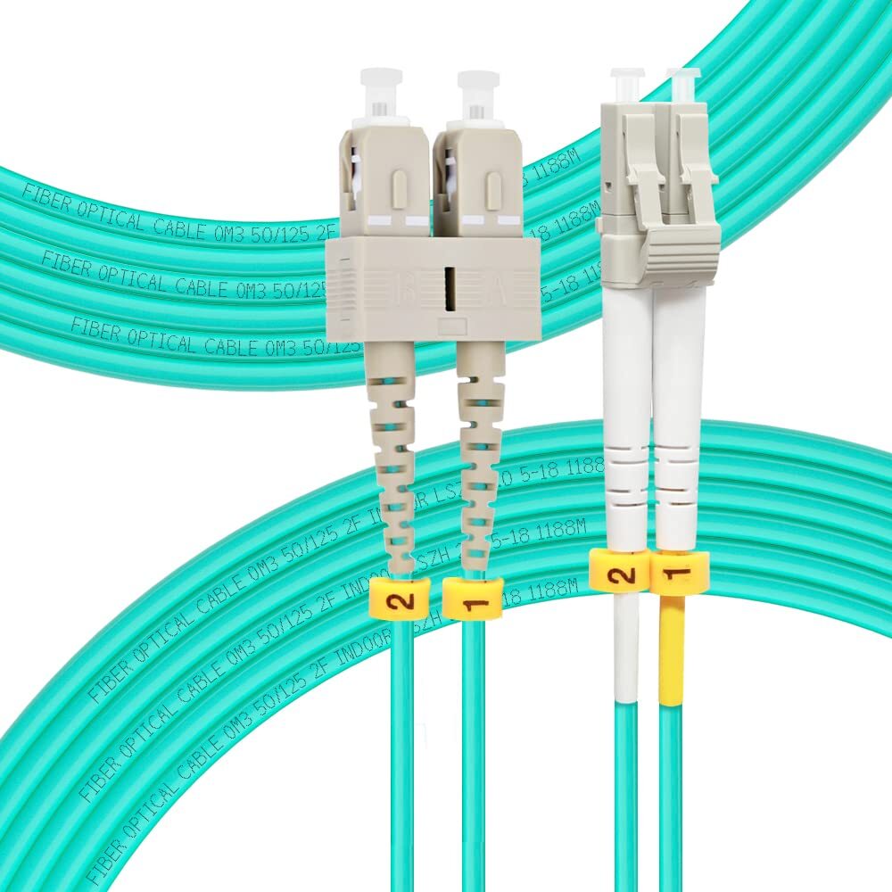 10M SC to LC OM3 Fiber Patch Cable | Length Options: 1m-50m, 10GB Duplex Dupl...