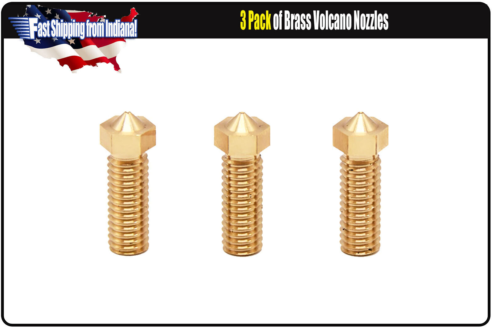 V6 Volcano Nozzle, M6 Thread, 1.75 filament, Stainless Steel or Brass