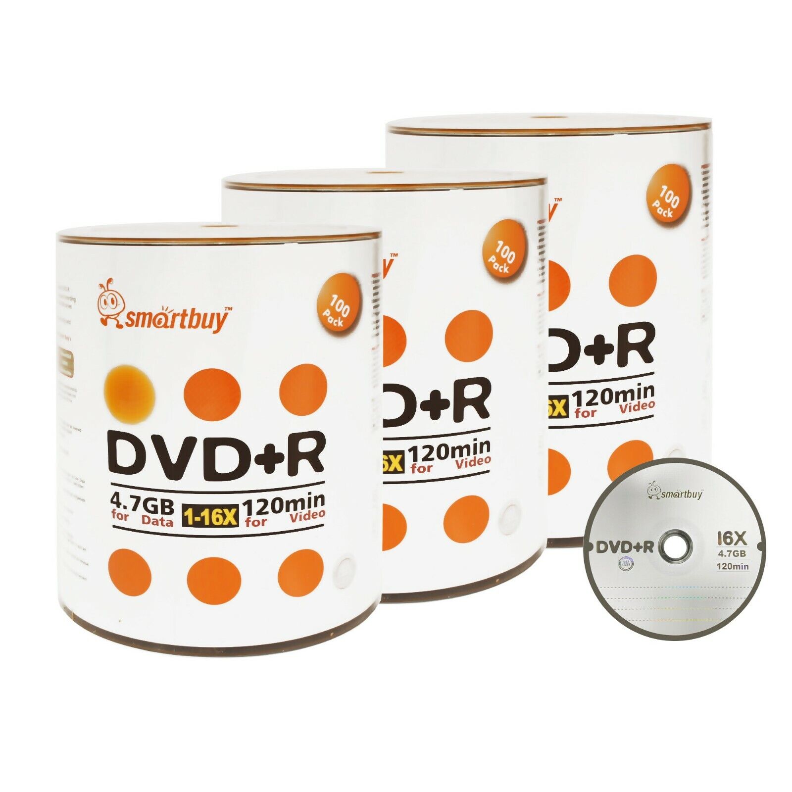 300 Smartbuy 16X DVD+R 4.7GB Logo Top Data Video Blank Recording Disc