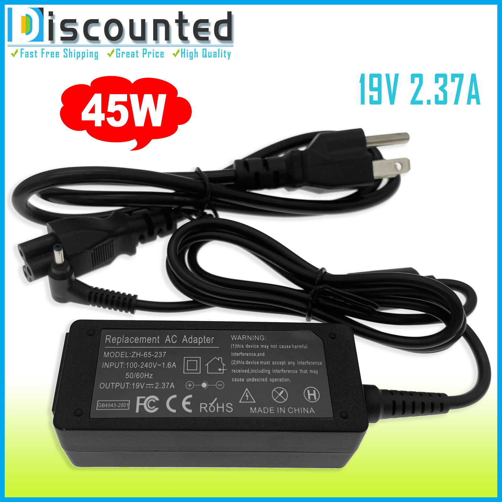 45W 19V AC Power Adapter Charger For Acer Spin 5 SP513-51 Laptop Supply Cord