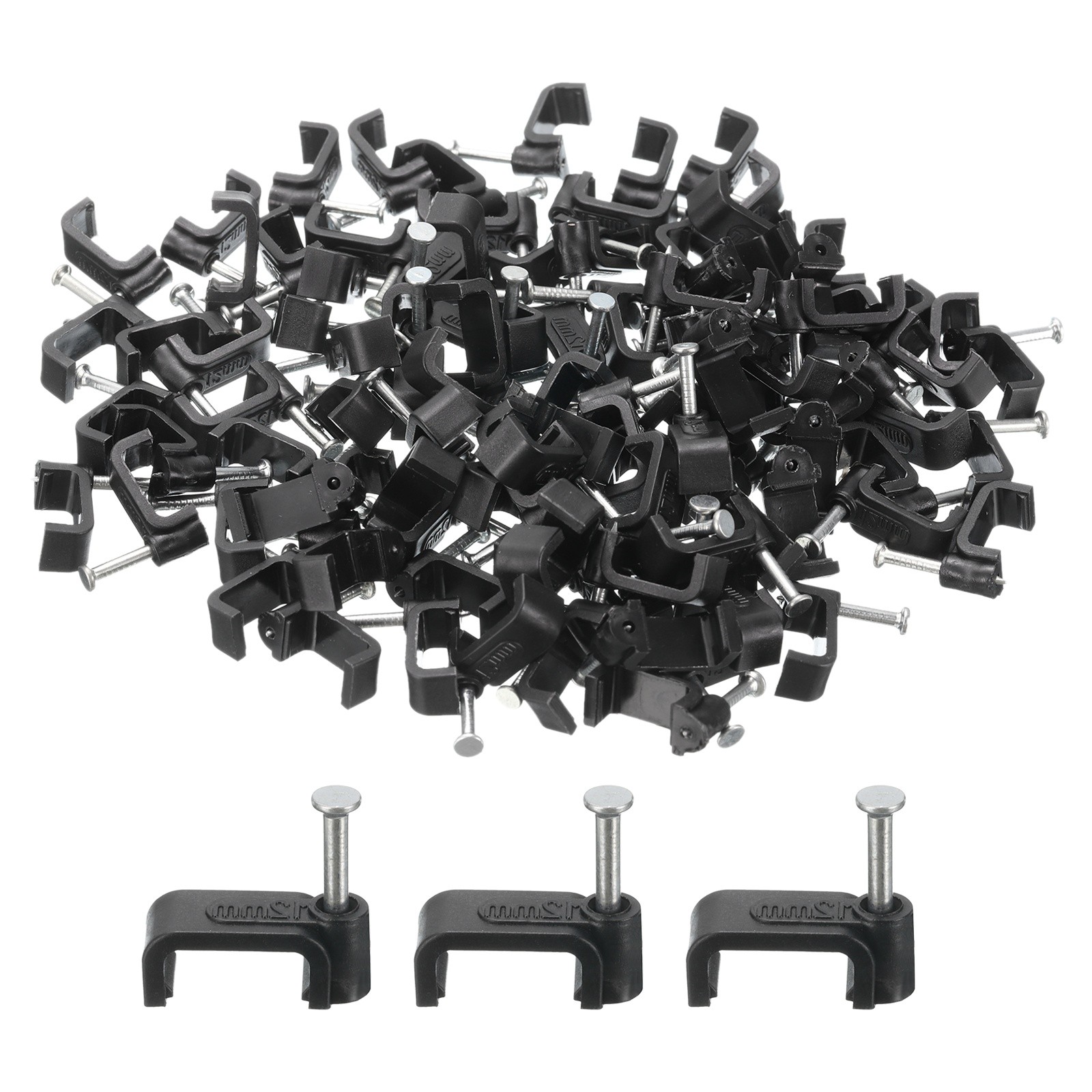 100 Pcs 12mm Square Cable Clips with Steel Nails Wire Clip for Cable Management