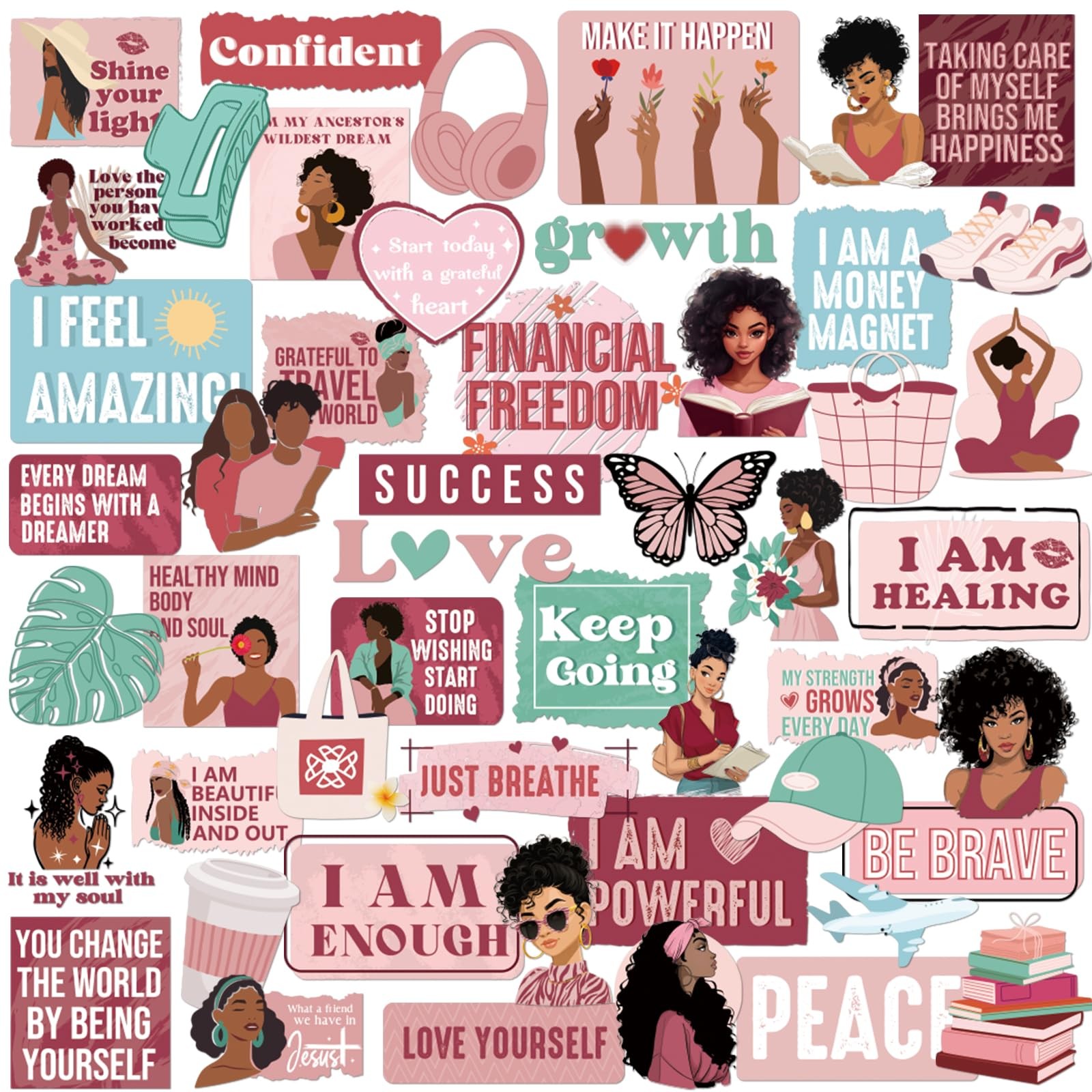 Eclazul Black Girl Affirmation Stickers - 50 Pcs Red Vision Board Pink 