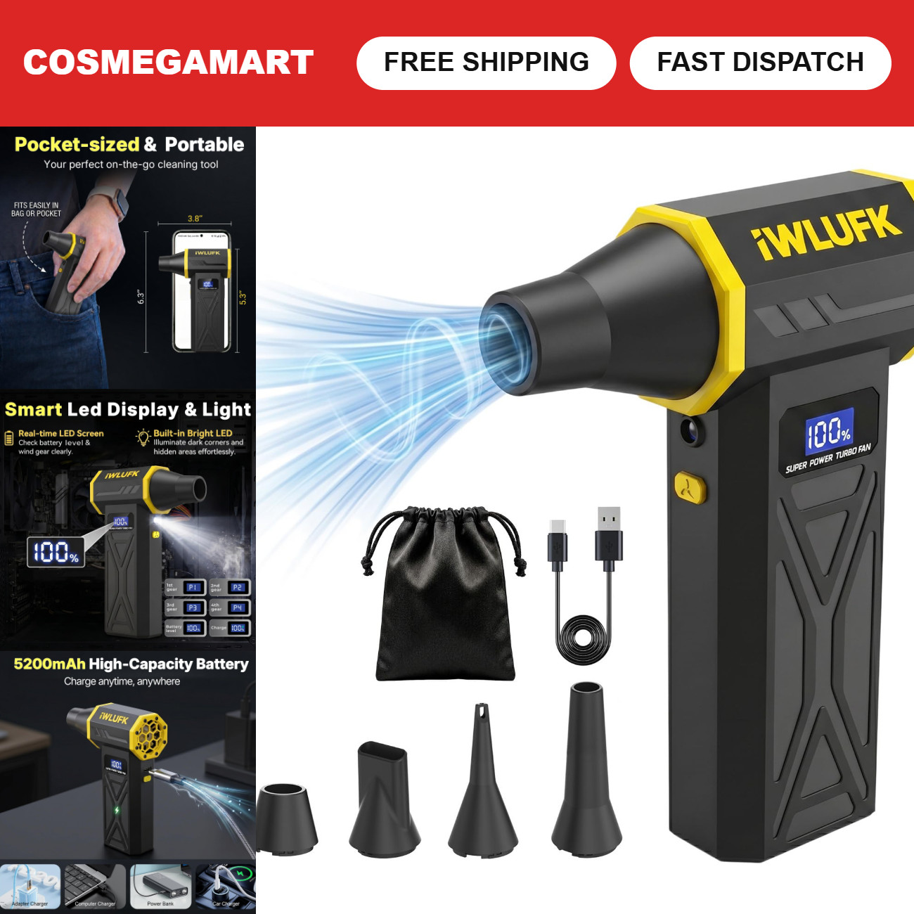Cordless Electric Air Duster 130,000RPM Rechargeable Mini Blower for Electronics