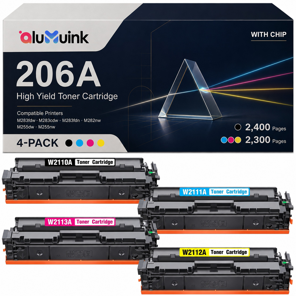 206A Toner Cartridge for Color LaserJet Pro MFP M255dw M283 M255 M283cdw 4PK