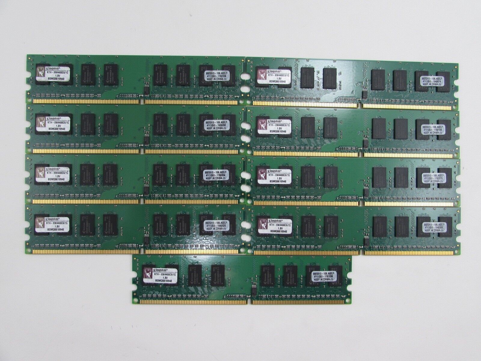 Lot of 9 Kingston KTH-XW4400C6/1G 1GB DDR2 800 CL6 Non-ECC UDIMM Desktop Memory