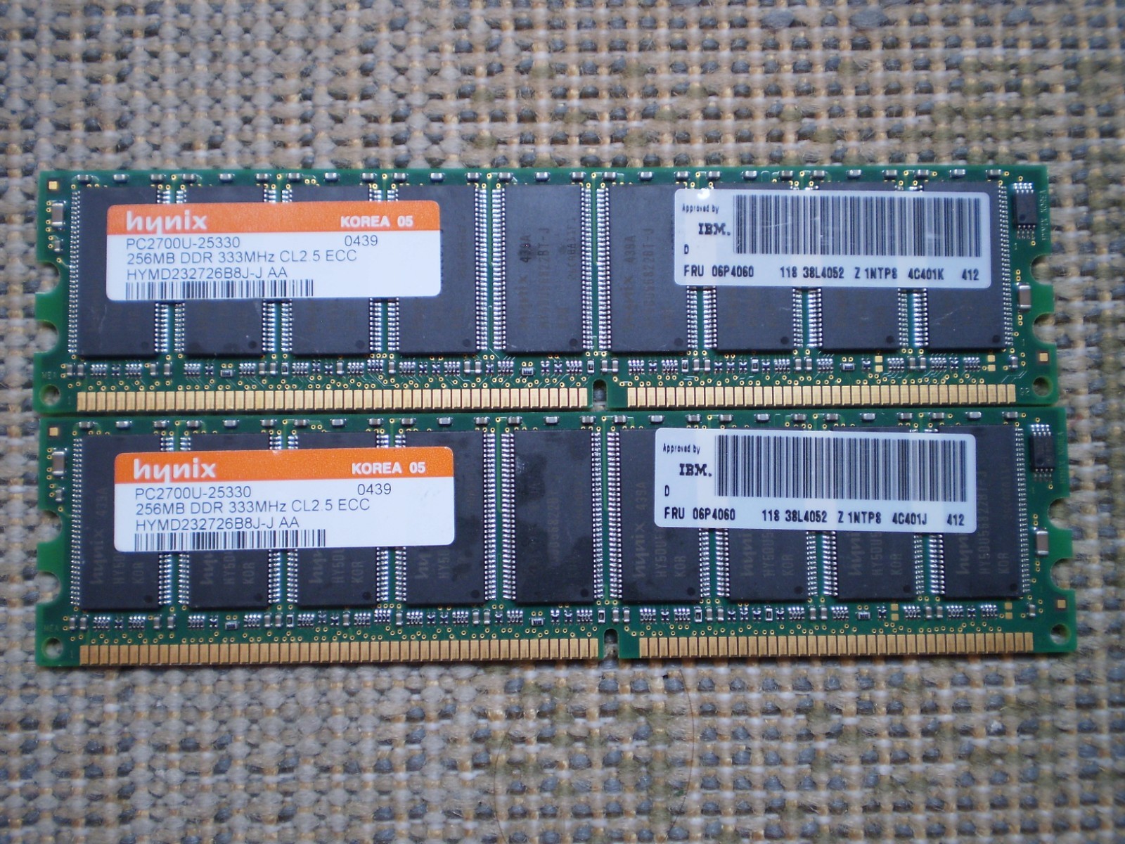HYNIX 512MB (2 x 256MB) PC2700U-25330 DDR 333MHz CL2.5 ECC RAM HYMD232726B8J-J