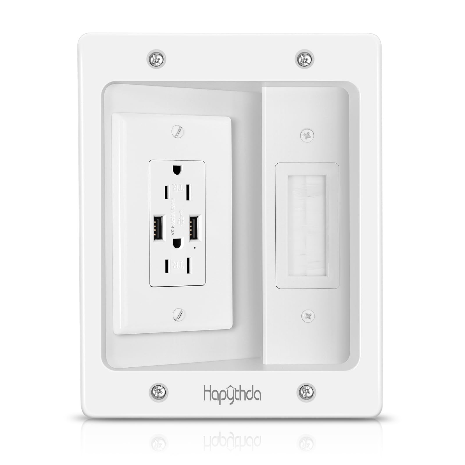 White In Wall TV Cable Management Kit Recessed Outlet USB Hider Low Voltage