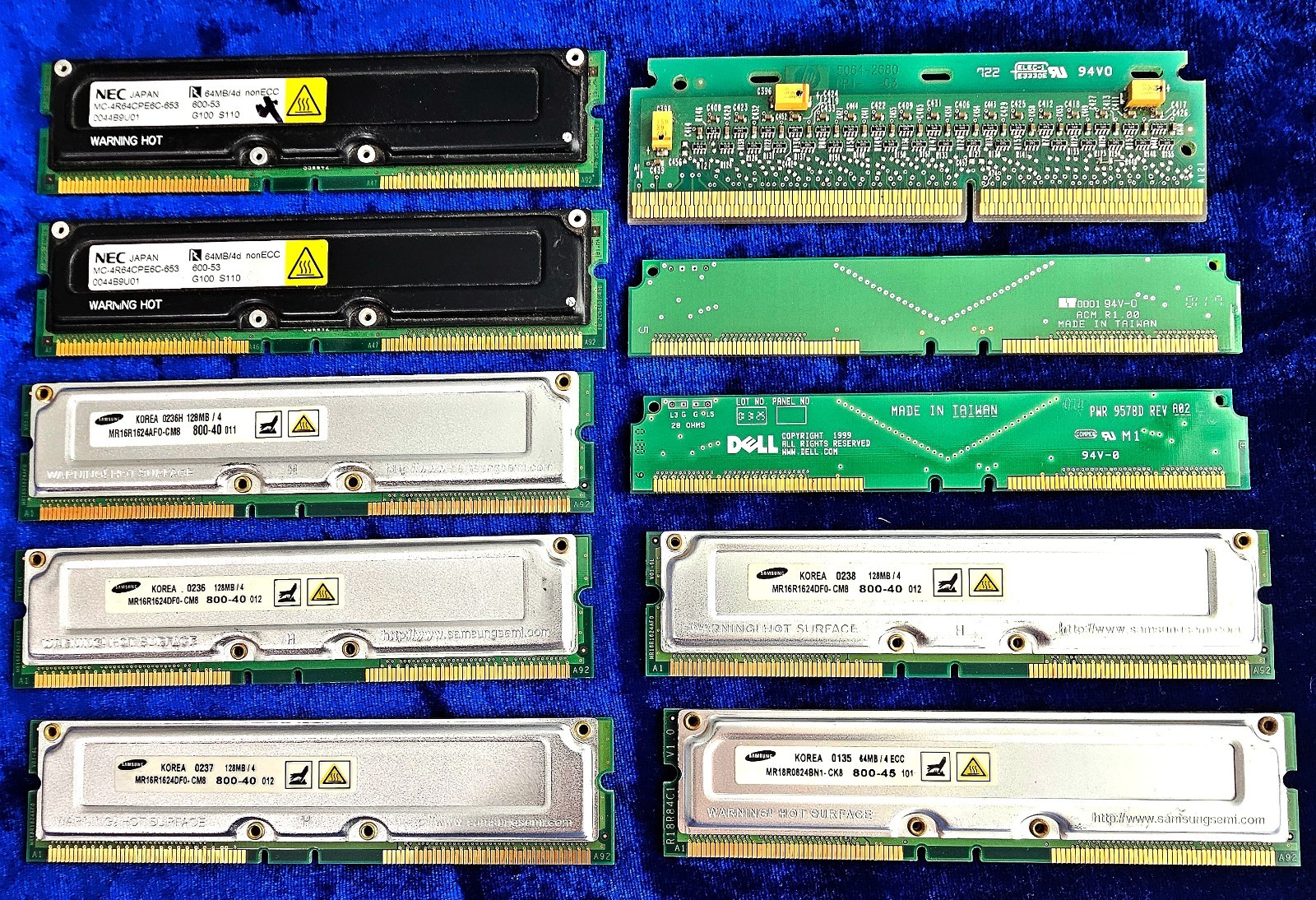 Mixed Lot of 7 Computer Memory DDR RAM 4-128mb 3-64mb plus 3-Terminator Filler