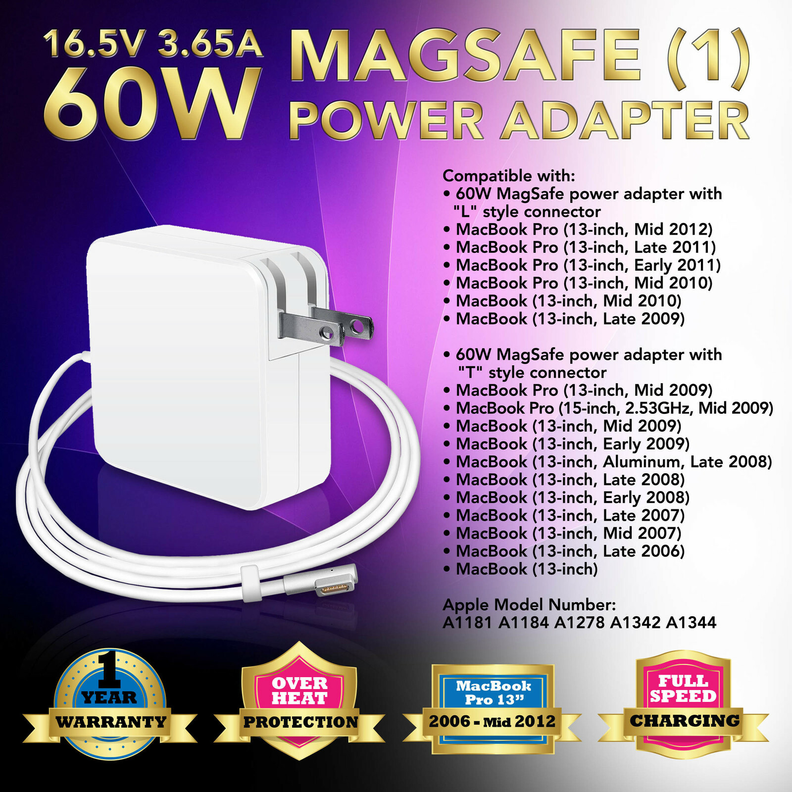 Replacement Slim Battery Charger for 60W APPLE MacBook PRO AC Adapter A1278