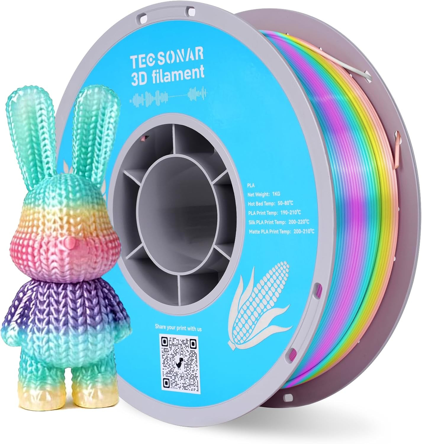 Silk Rainbow PLA 3D Printer Filament, 1KG Spool(2.2Lbs) 1.75Mm PLA Fast Color Ch