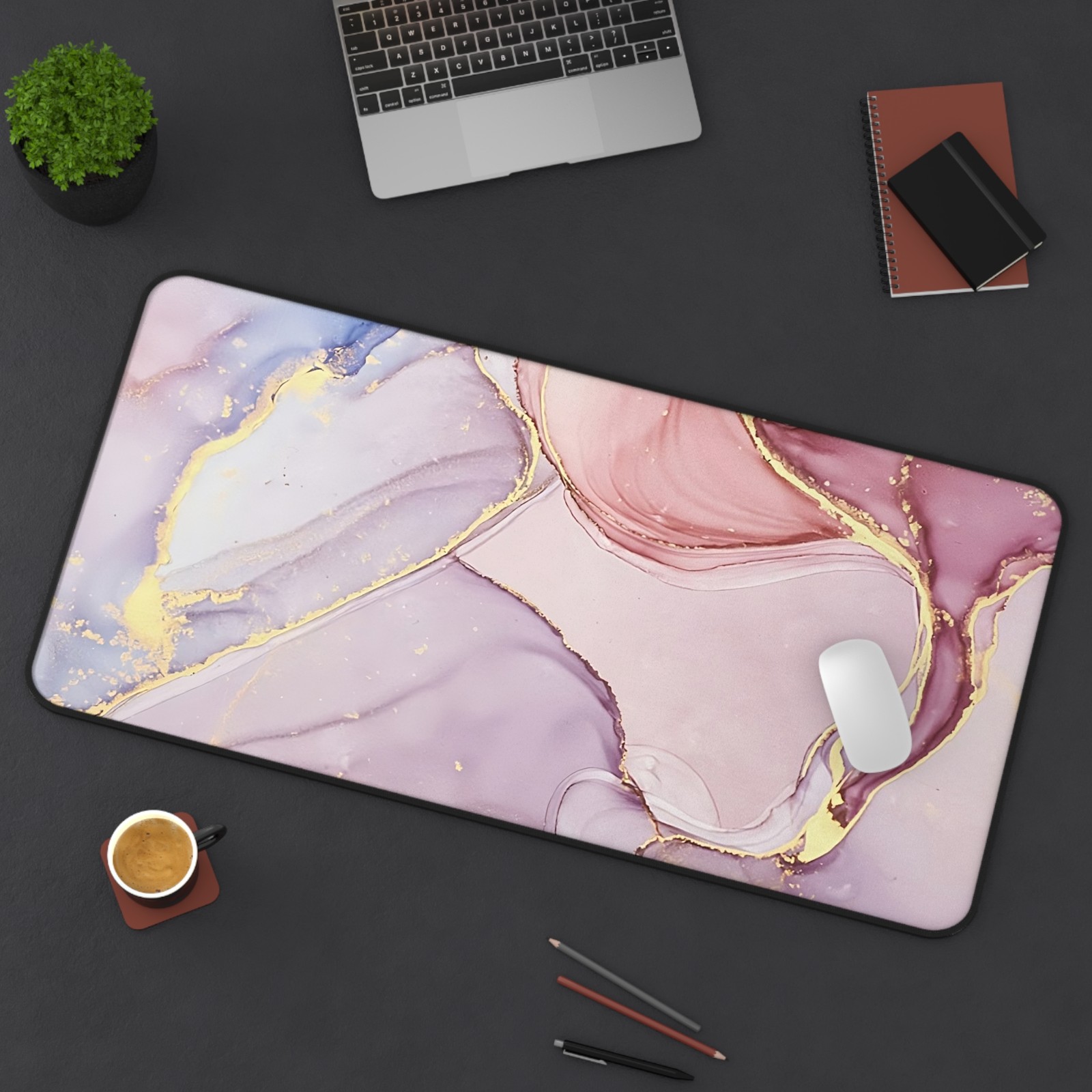 Nordic Marble Extended Gaming Mouse Pad with Stitched Edges, Large