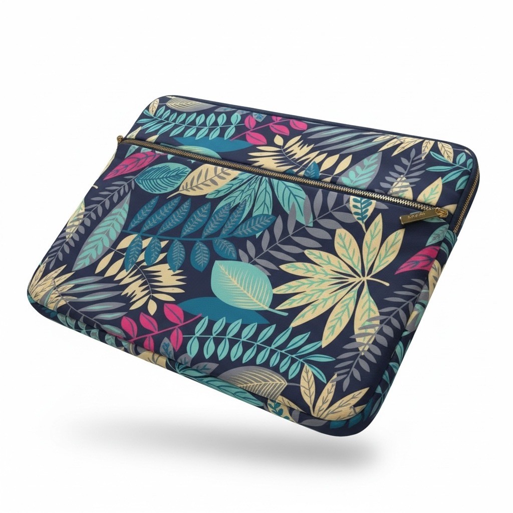 Kayond Tropical Leaf Print Laptop Sleeve Case Navy Teal Floral Padded Bag