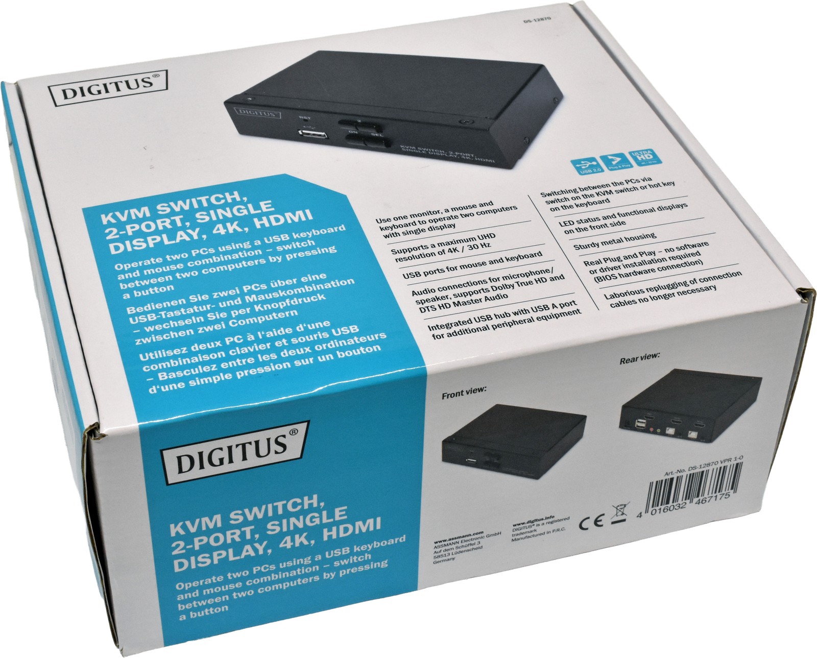 Digitus DS-12870 Dual Port Single Display 4K HDMI KVM Switch NEW NEW