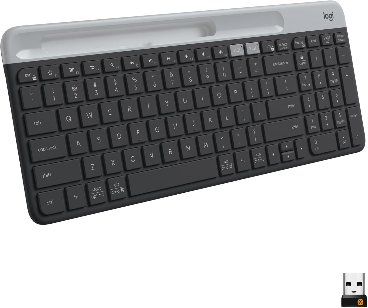 Logitech K585 Slim Wireless Keyboard with Built-in Phone Cradle - Graphite
