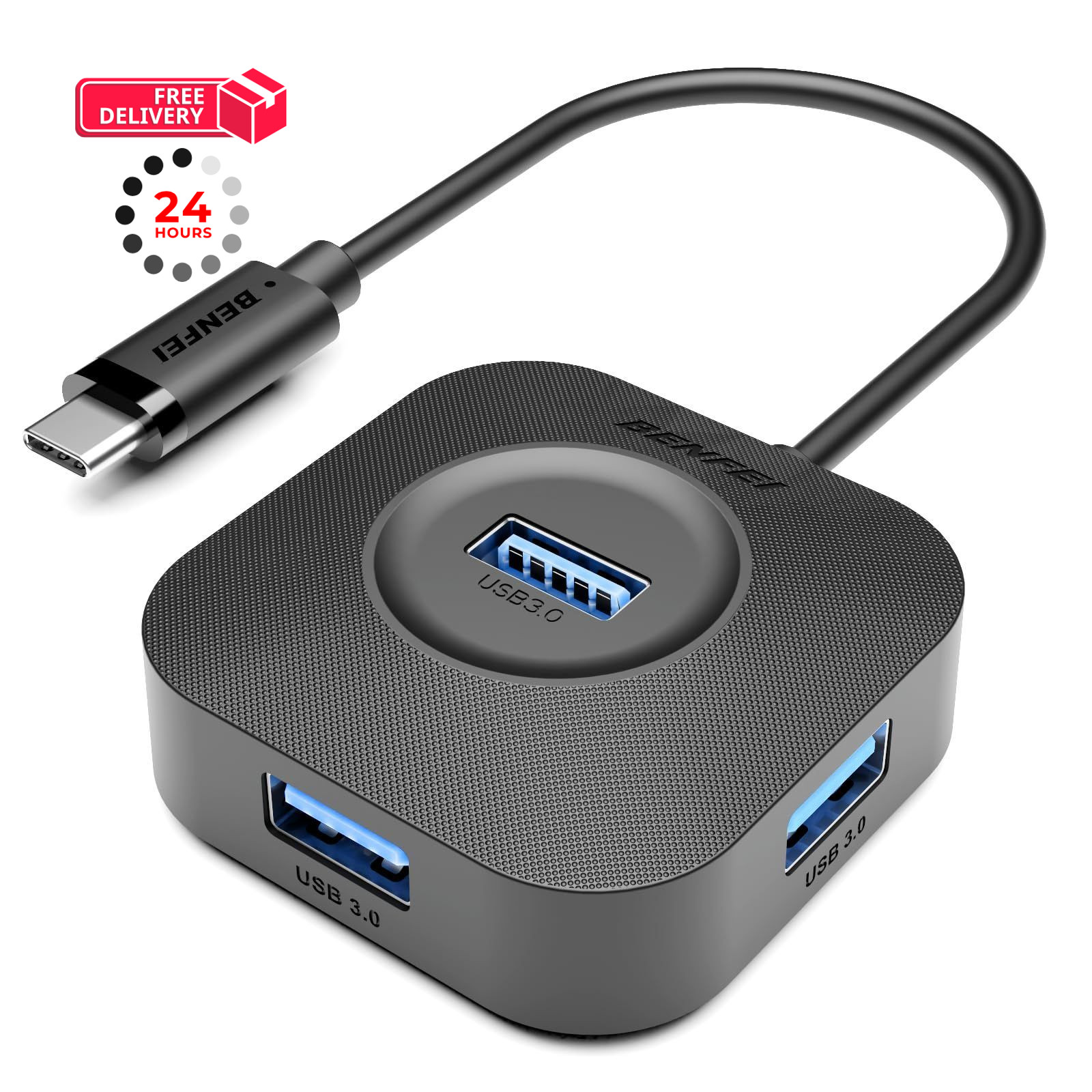 BENFEI USB C Hub, 4 Ports 3.0 Hub with 5Gbps Data Transfer, C Black